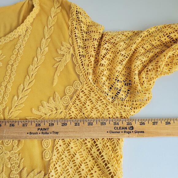 Women Multiples Yellow Mustard Gold Boho Tunic Top 2X Embroidered Lace Fall NEW - Picture 6 of 8